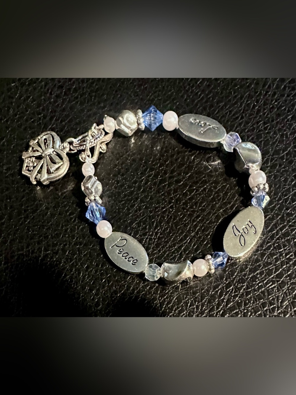 Peace Silver-Tone and Light Blue Beaded Bracelet - Women Jewelry